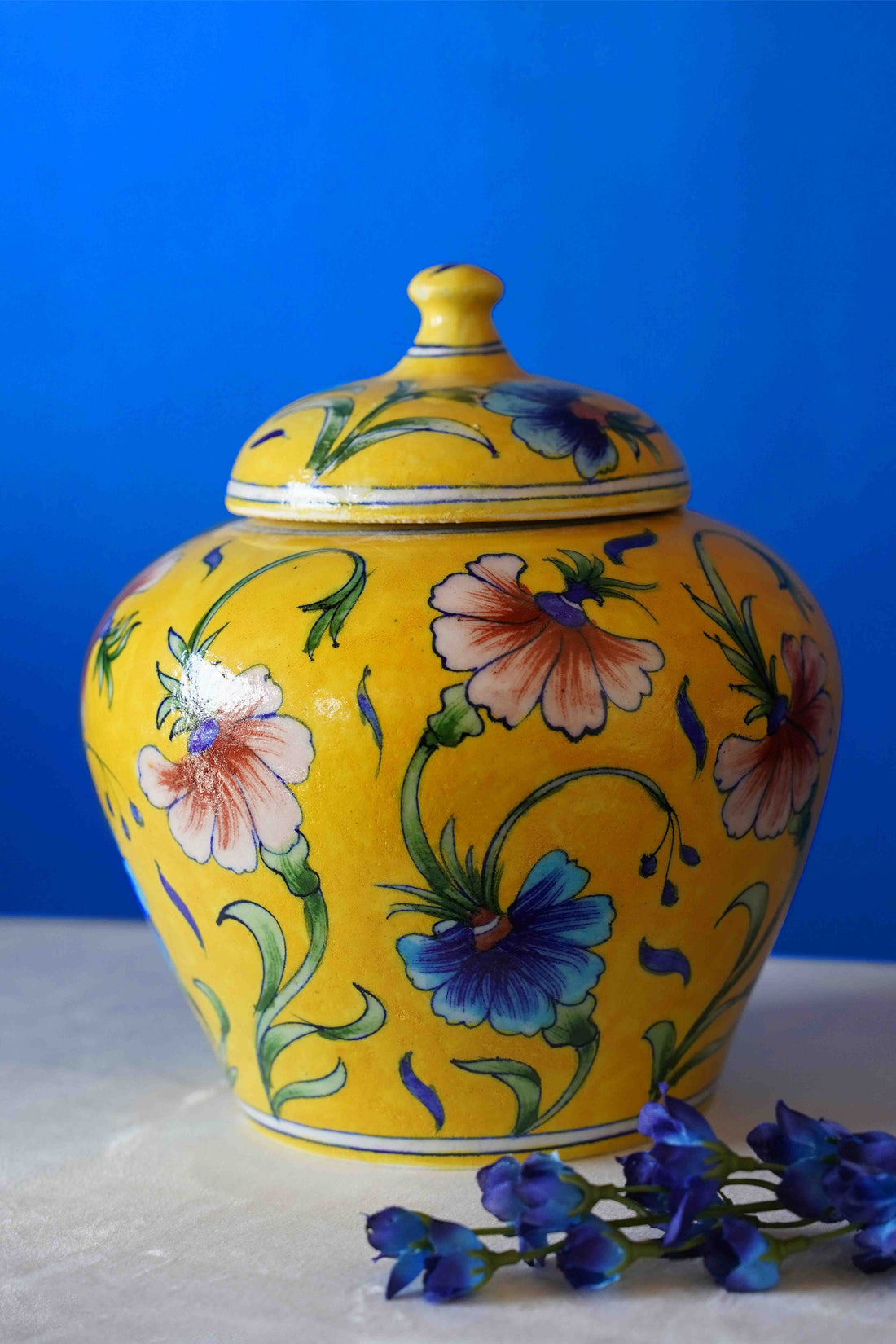 Amaryllis Hand painted Vase with Lid