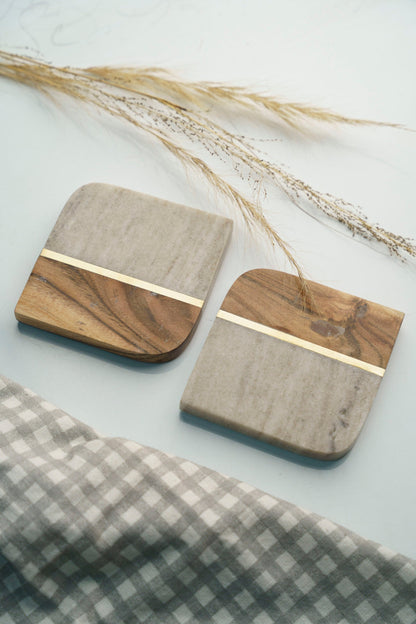 Square Wood and Marble Coasters