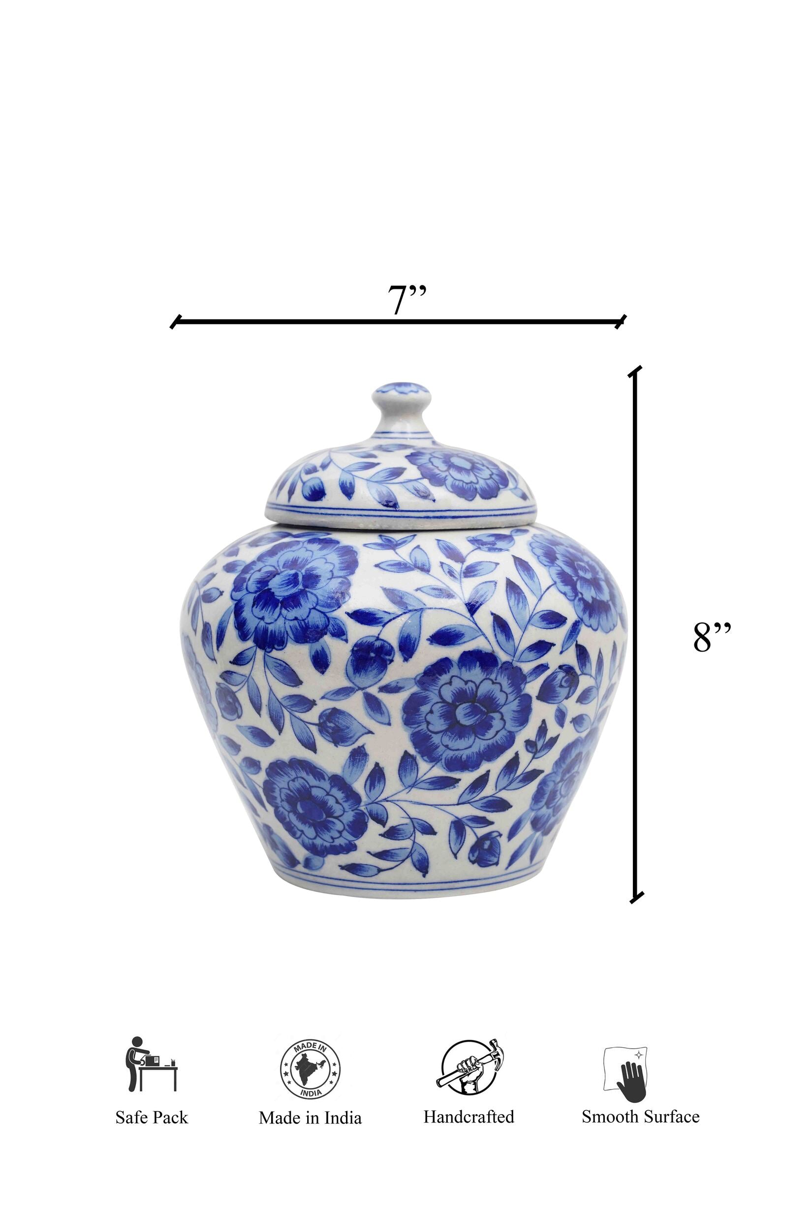 Indigo Floral Handpainted Jar