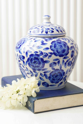 Indigo Floral Handpainted Jar