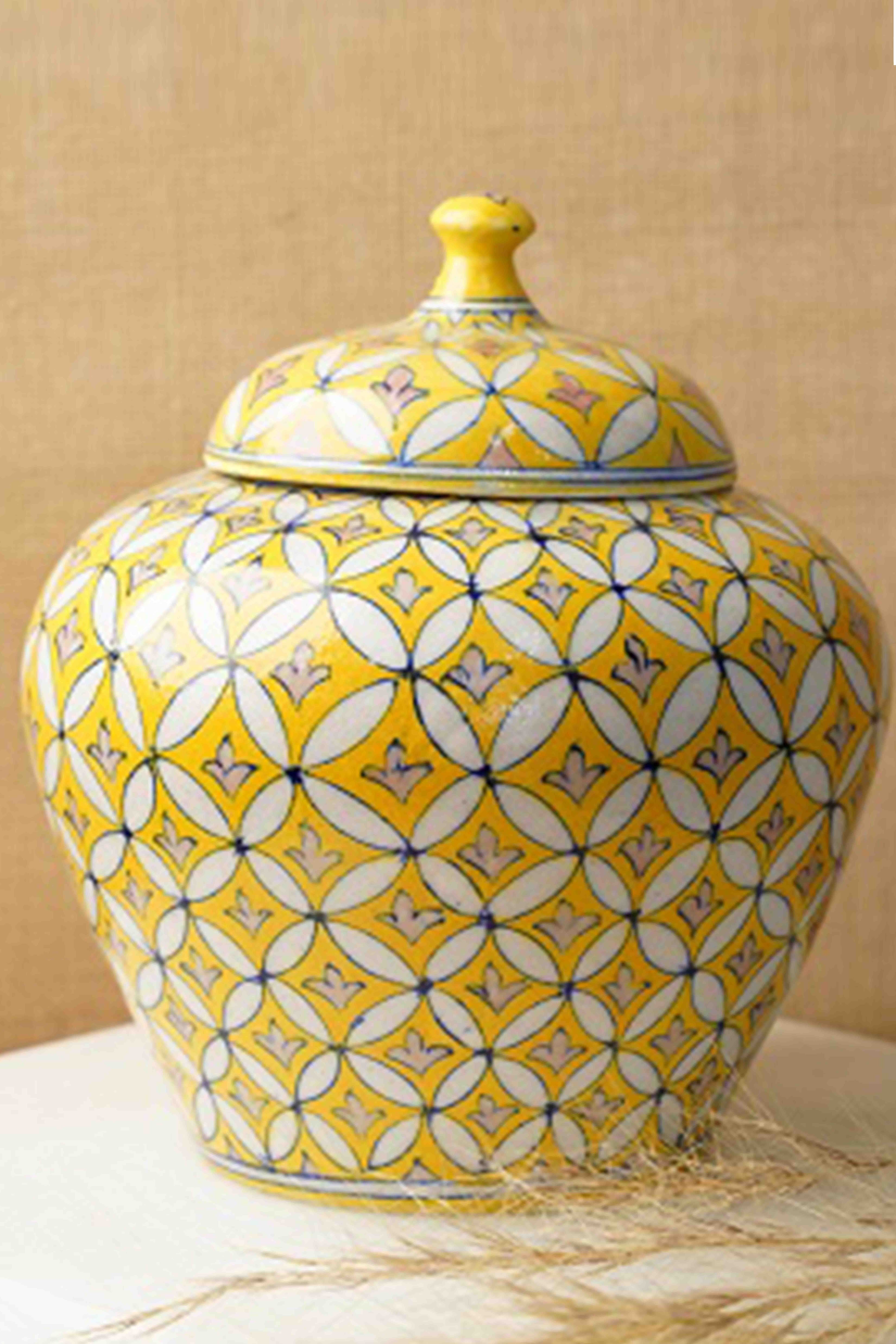 Yellow Garden Handpainted Jar