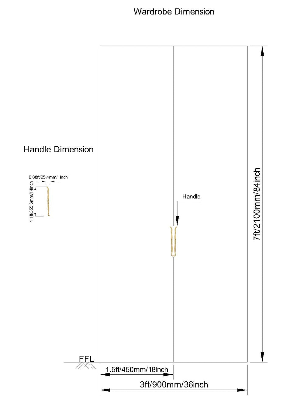 Linear Branch Wardrobe Door Handle