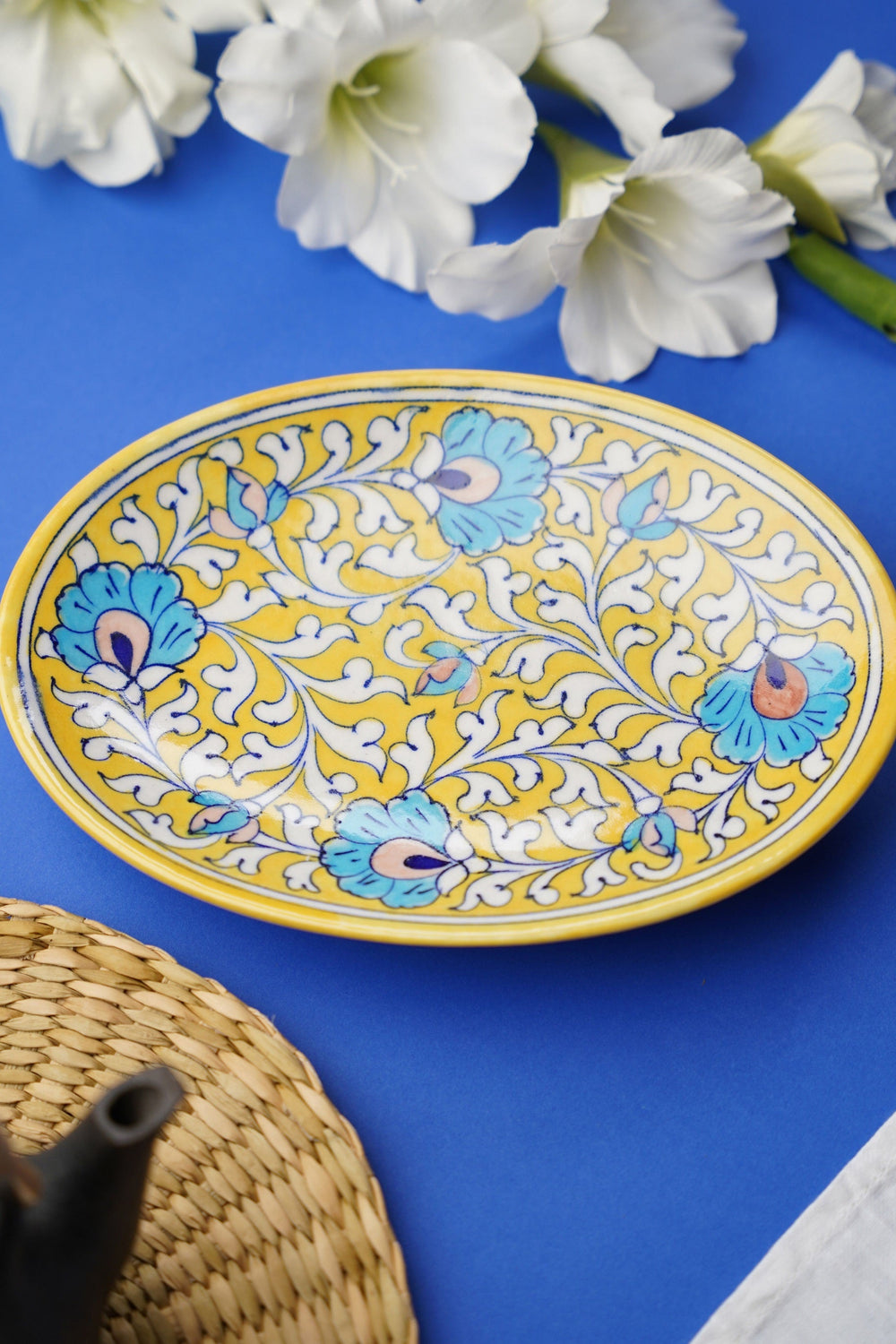 Nalini yellow Blue pottery  tray