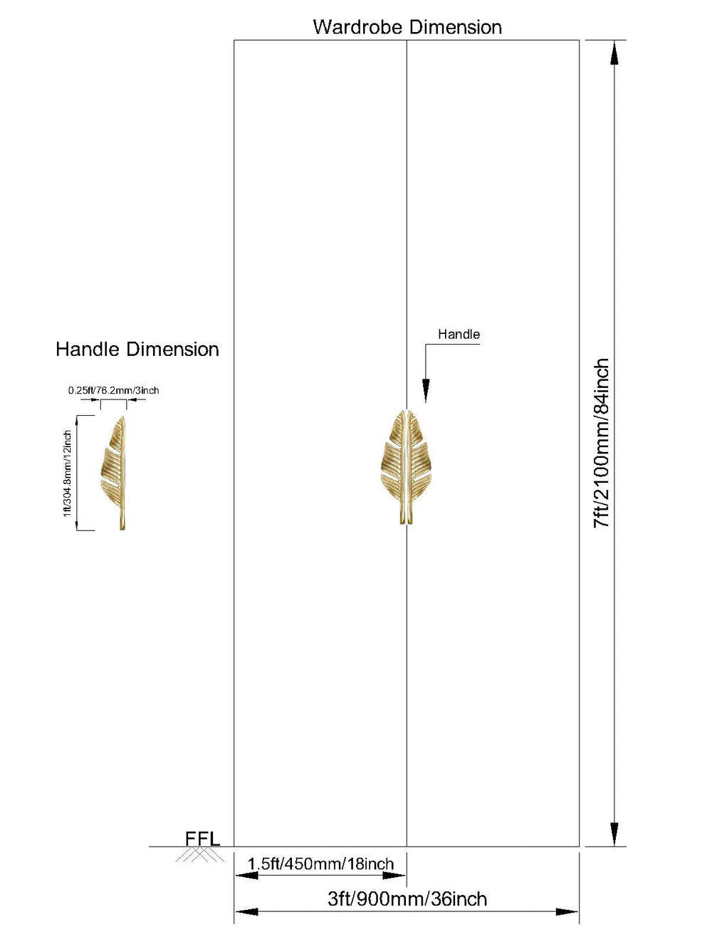 Oak Leaf Wardrobe Door Handle  (Set of 2)